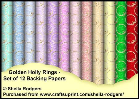 Golden Holly Rings - Set of 12 Backing Papers