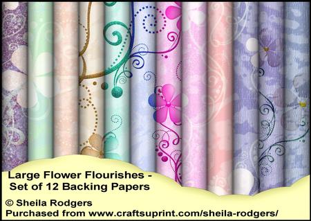 Large Flower Flourishes - Set of 12 Backing Papers