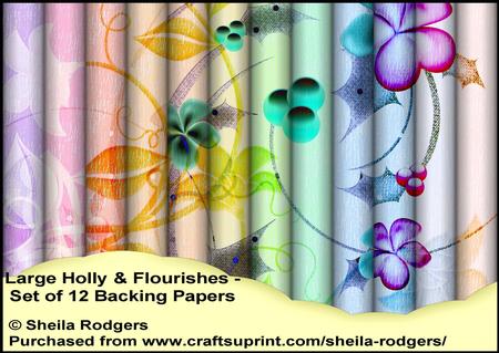 Large Holly and Flourishes - Set of 12 Backing Papers