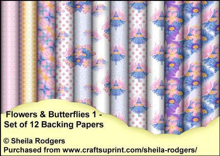 Flowers and Butterflies 1 - Set of 12 Backing Papers