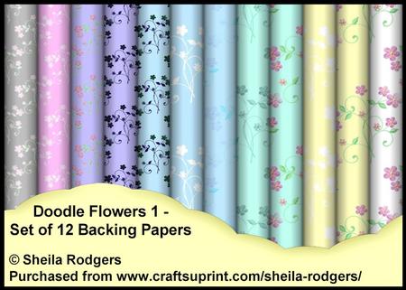 Doodle Flowers 1 - Set of 12 Backing Papers