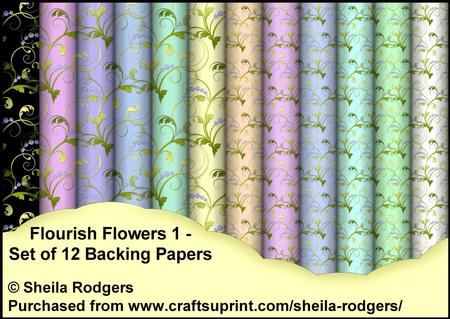 Flourish Flowers 1 - Set of 12 Backing Papers