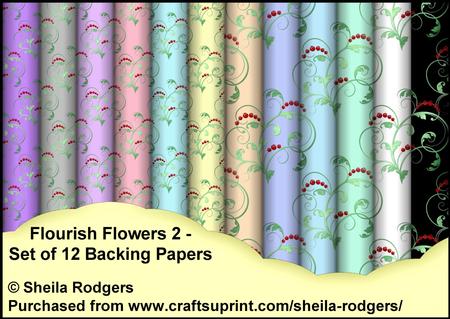 Flourish Flowers 2 - Set of 12 Backing Papers
