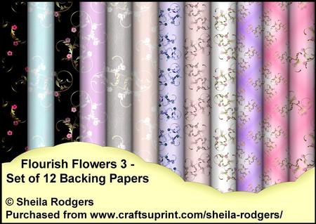 Flourish Flowers 3 - Set of 12 Backing Papers