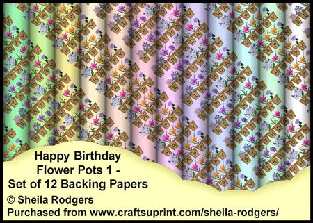 Happy Birthday Flower Pots 1 - Set of 12 Backing Papers