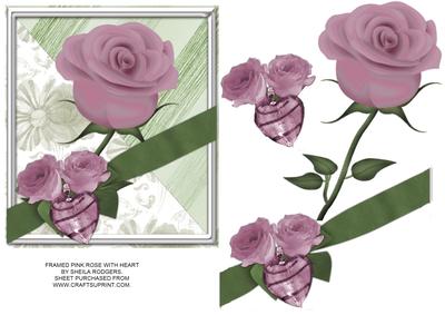 Framed Pink Rose with Heart