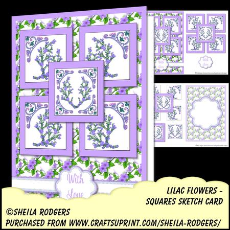 Squares Sketch Card - Lilac Flowers