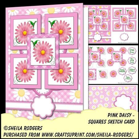 Squares Sketch Card - Pink Daisy
