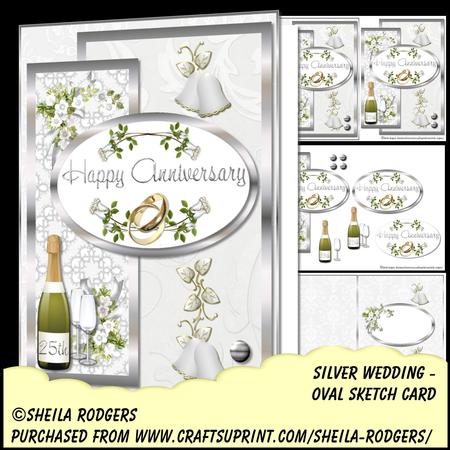 Oval Sketch Card - Silver Wedding
