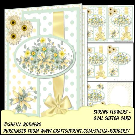 Oval Sketch Card - Spring Flowers