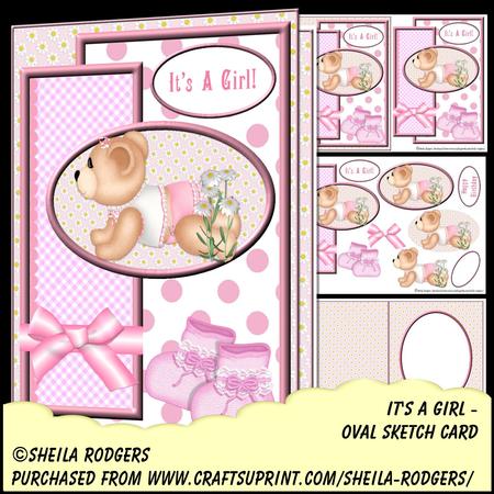 Oval Sketch Card - It's a Girl