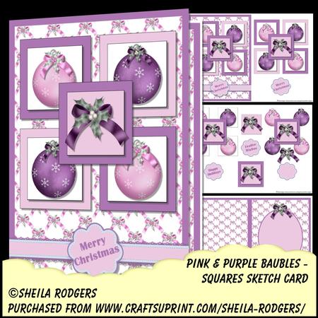 Squares Sketch Card - Pink and Purple Baubles