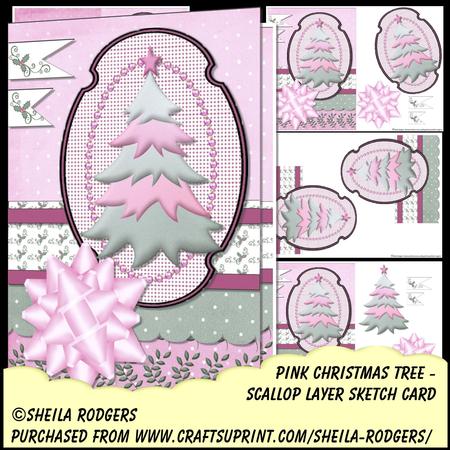 Scallop Layer Sketch Card - Pink Christmas Tree