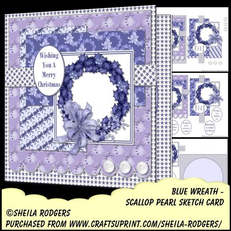 Scallop Pearl Sketch Card - Blue Wreath