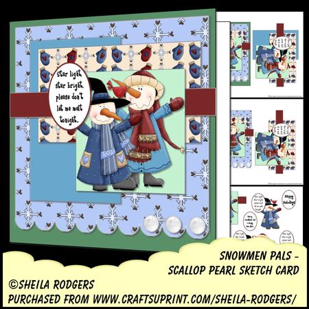Scallop Pearl Sketch Card - Snowmen Pals
