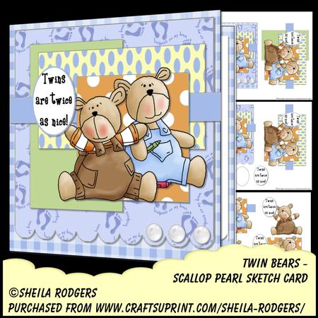 Scallop Pearl Sketch Card - Twin Bears