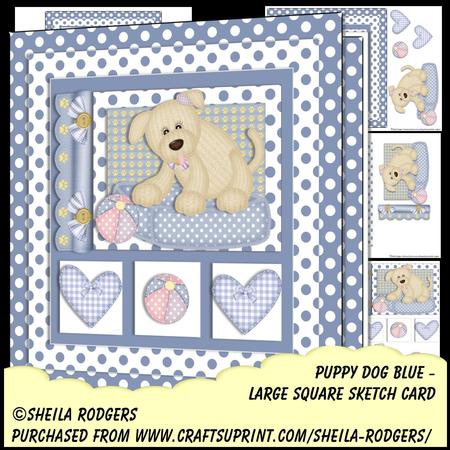 Large Square Sketch Card - Puppy Dog Blue