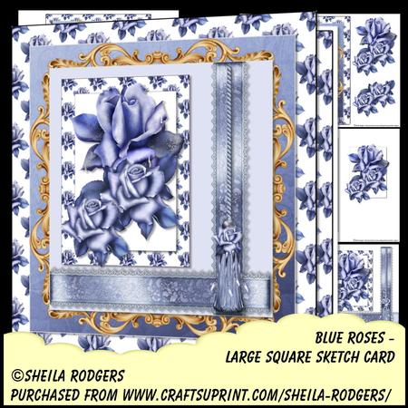 Large Square Sketch Card - Blue Roses