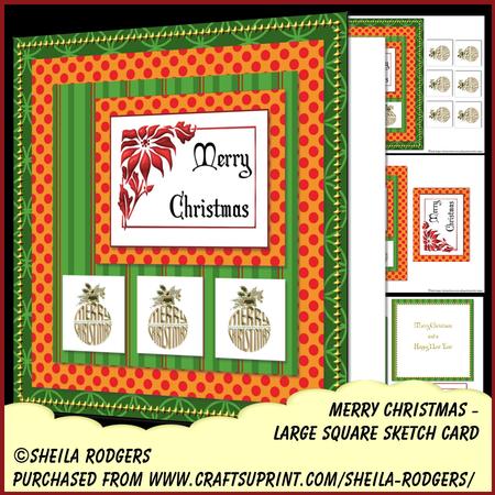 Large Square Sketch Card - Merry Christmas