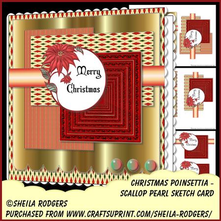 Scallop Pearl Sketch Card - Christmas Poinsettia