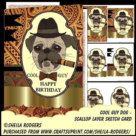 Scallop Layer Sketch Card - Cool Guy Dog