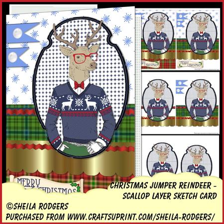 Scallop Layer Sketch Card - Christmas Jumper Reindeer