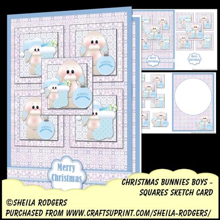 Squares Sketch Card - Christmas Bunnies Boys