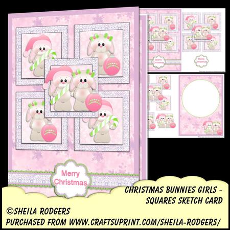 Squares Sketch Card - Christmas Bunnies Girls