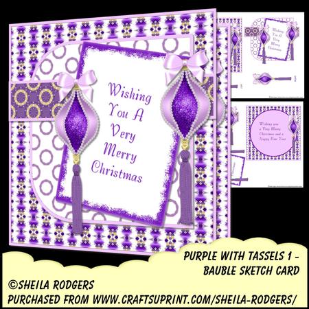 Bauble Sketch Card - Purple with Tassels 1