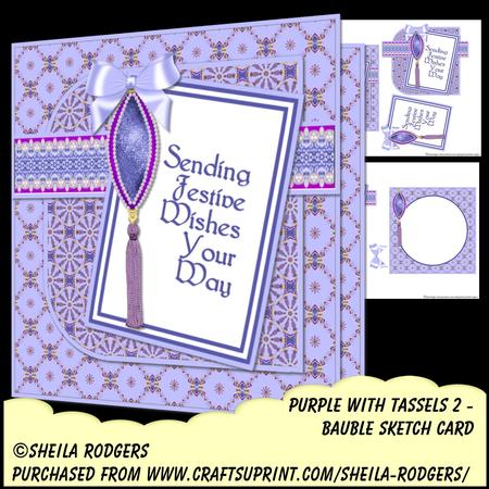 Bauble Sketch Card - Purple with Tassels 2