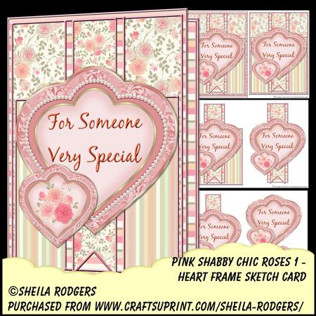 Heart Frame Sketch - Pink Shabby Chic Roses 1