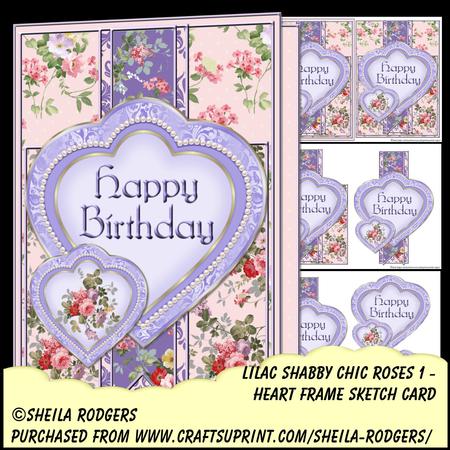 Heart Frame Sketch - Lilac Shabby Chic Roses 1