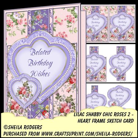 Heart Frame Sketch - Lilac Shabby Chic Roses 2