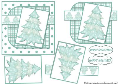 Tilted Rectangle Sketch Card - Aqua Christmas Tree 1
