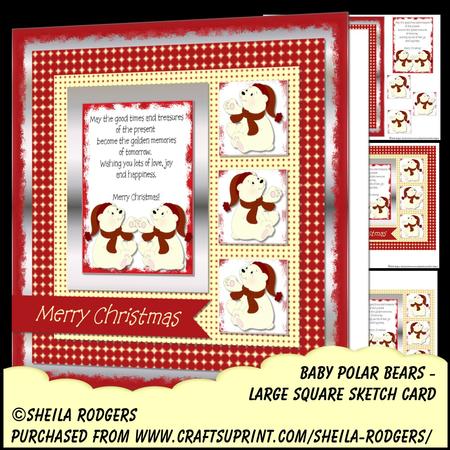 Large Square Sketch Card - Baby Polar Bears