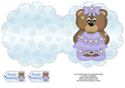 Scalloped Card with Ballerina Bear