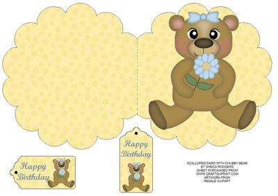 Scalloped Card with Chubby Bear