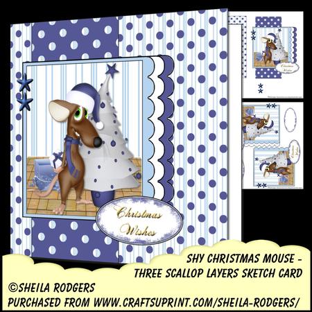 Three Scallop Layers - Shy Christmas Mouse