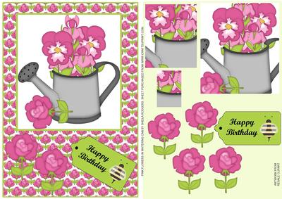 Pink Flowers in Watering Can