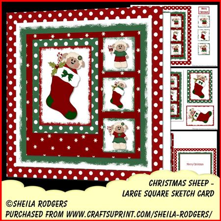 Large Square Sketch Card - Christmas Sheep