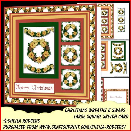 Large Square Sketch Card - Christmas Wreaths and Swags