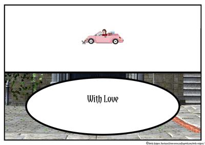 Large Dl - Girl with Pets and Pink Car Insert