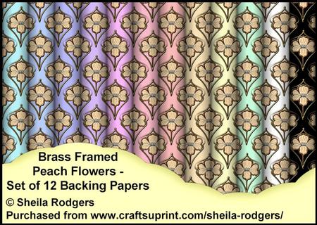 Brass Framed Peach Flowers - Set of 12 Backing Papers