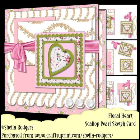 Scallop Pearl Sketch Card - Floral Heart