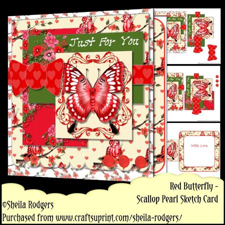 Scallop Pearl Sketch Card - Red Butterfly