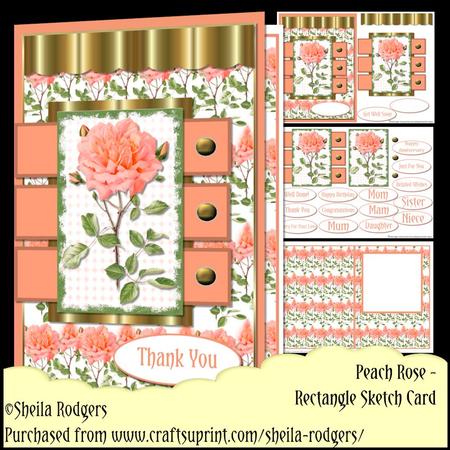 Rectangle Sketch Card - Peach Rose