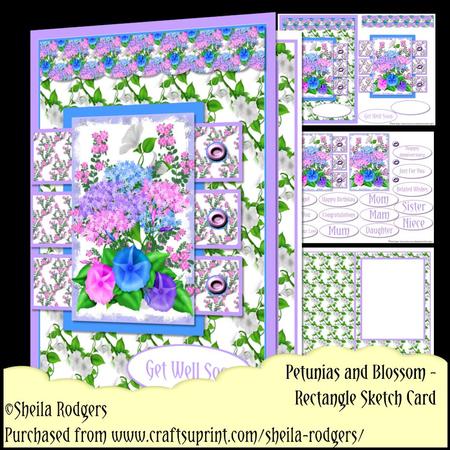 Rectangle Sketch Card - Petunias and Blossom