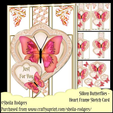 Heart Frame Sketch - Silken Butterflies