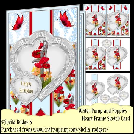 Heart Frame Sketch - Water Pump and Poppies