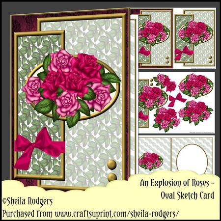 Oval Sketch Card - an Explosion of Roses